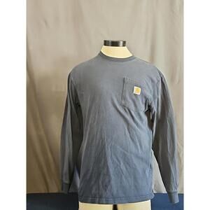 Carhartt Small Navy Blue Long Sleeve Work Shirt Big Backhit Detroit Michigan